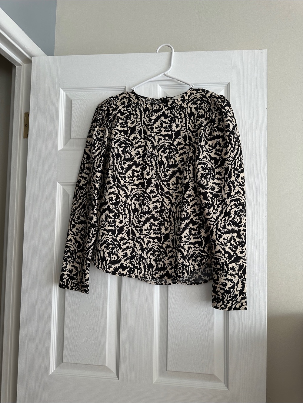 H&M Black and Cream Printed Long-Sleeve Blouse